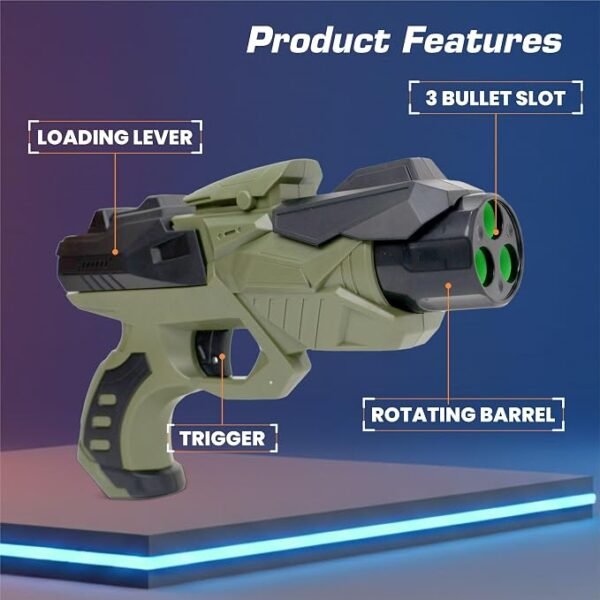 Aditi Toys Nitro Ranger Hard Tip Foam Bullet Gun Toy, Slam Fire Action Blaster Toy with 6 Darts, Shooting Gun for Kids Age 3+ (Green)