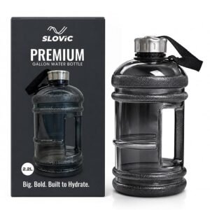 SLOVIC Gallon Water Bottle 2 + Litre | Gym Motivational Sipper Water Bottle for Adults | 100% BPA Free & Leakproof | 2 Litre Sipper for Men & Women with Ergonomic Handle | Transparent | 2200 ML